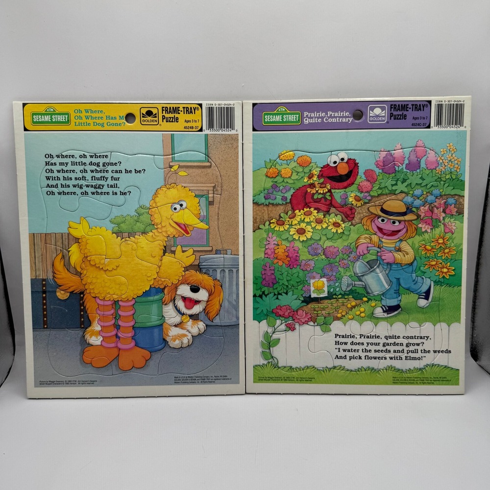 Golden Sesame Street Frame-Tray Puzzle Set Kids 1993 Elmo Big Bird Prairie Dawn